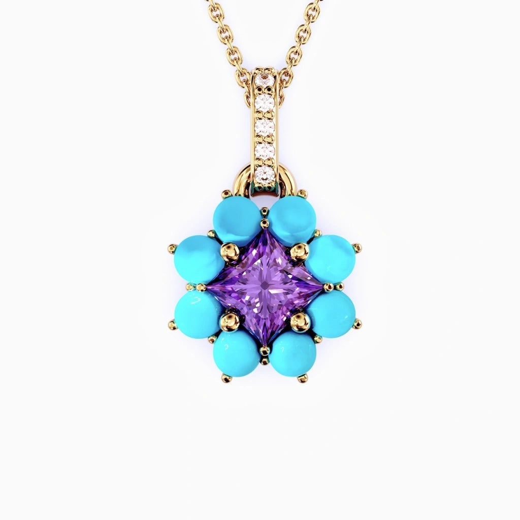 gold and turquoise flower pendant