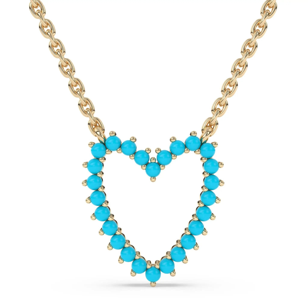 heart necklace handmade with turquoise set in 14k solid gold