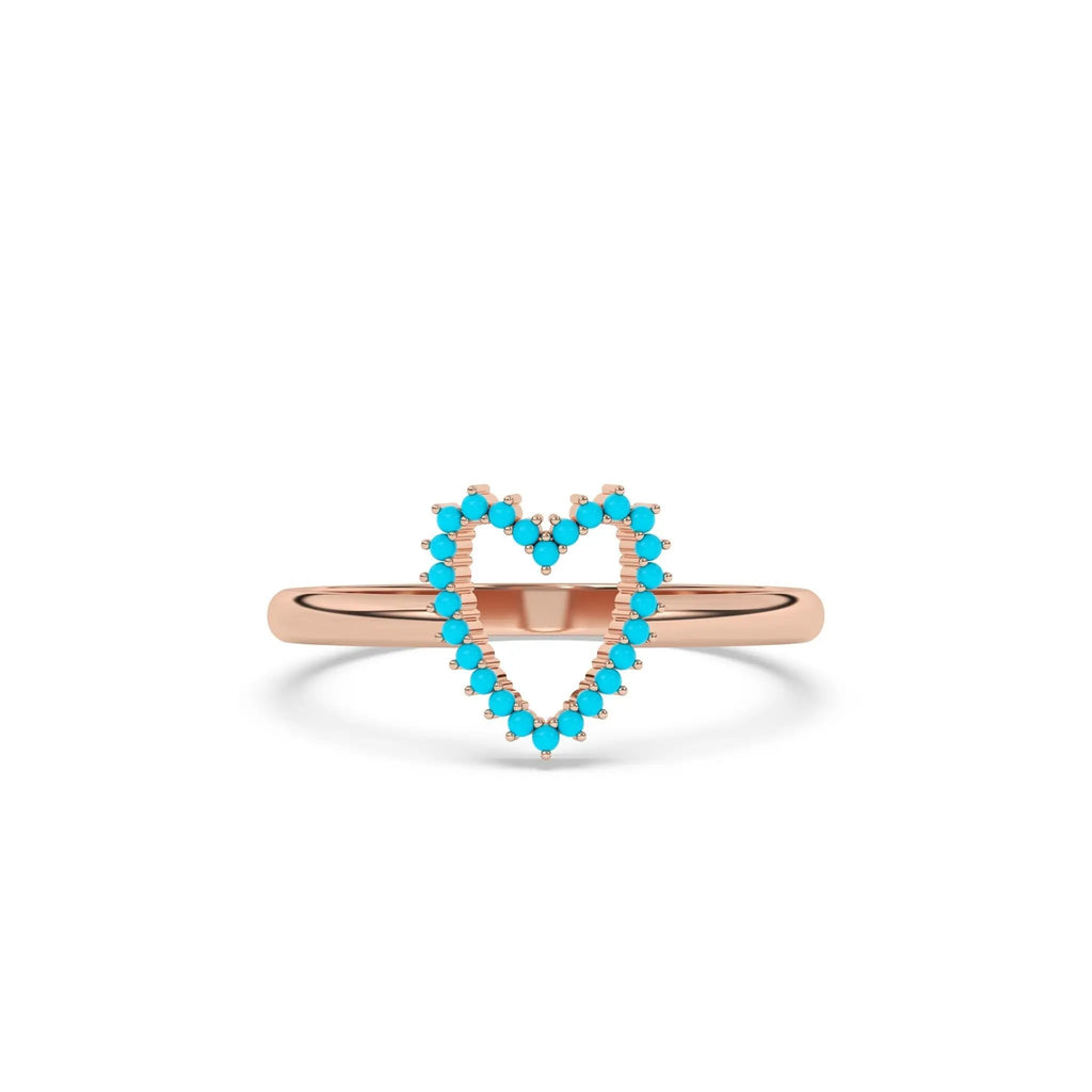 heart ring handmade with turquoise set in 14k solid gold