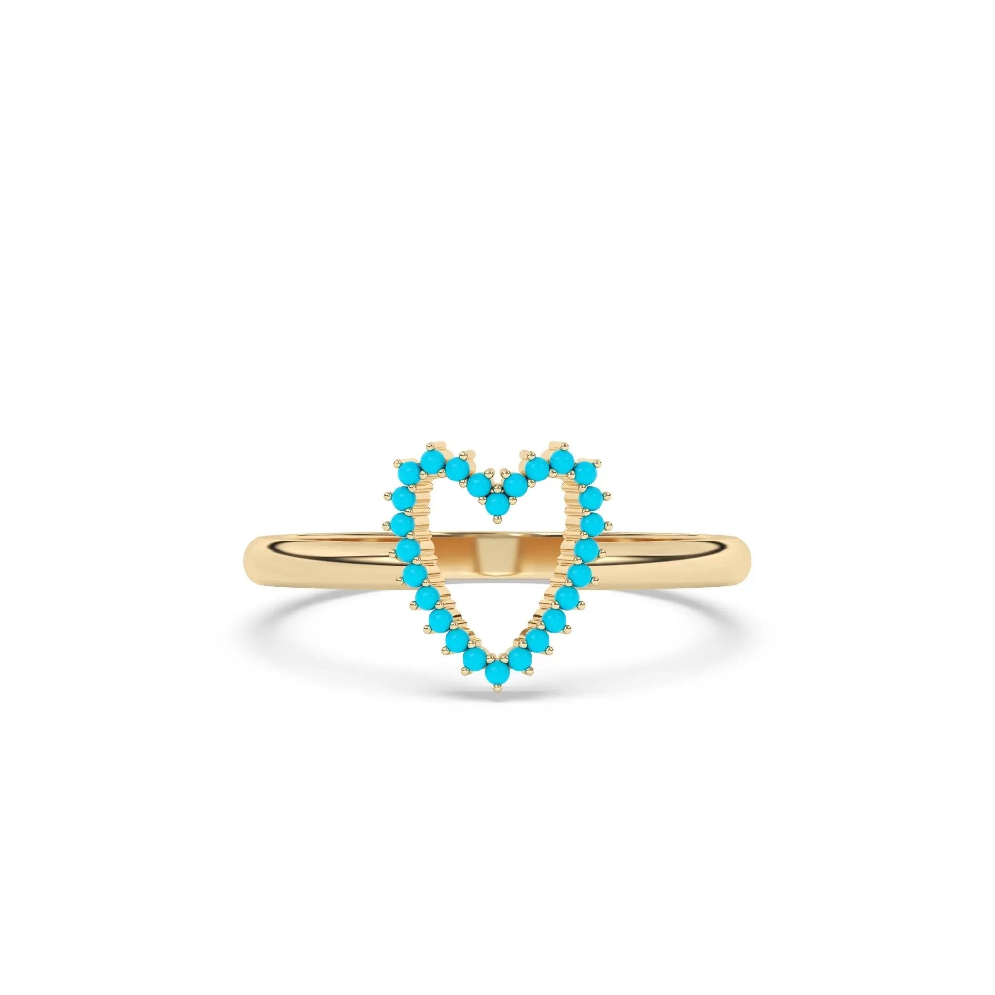 heart ring handmade with turquoise set in 14k solid gold