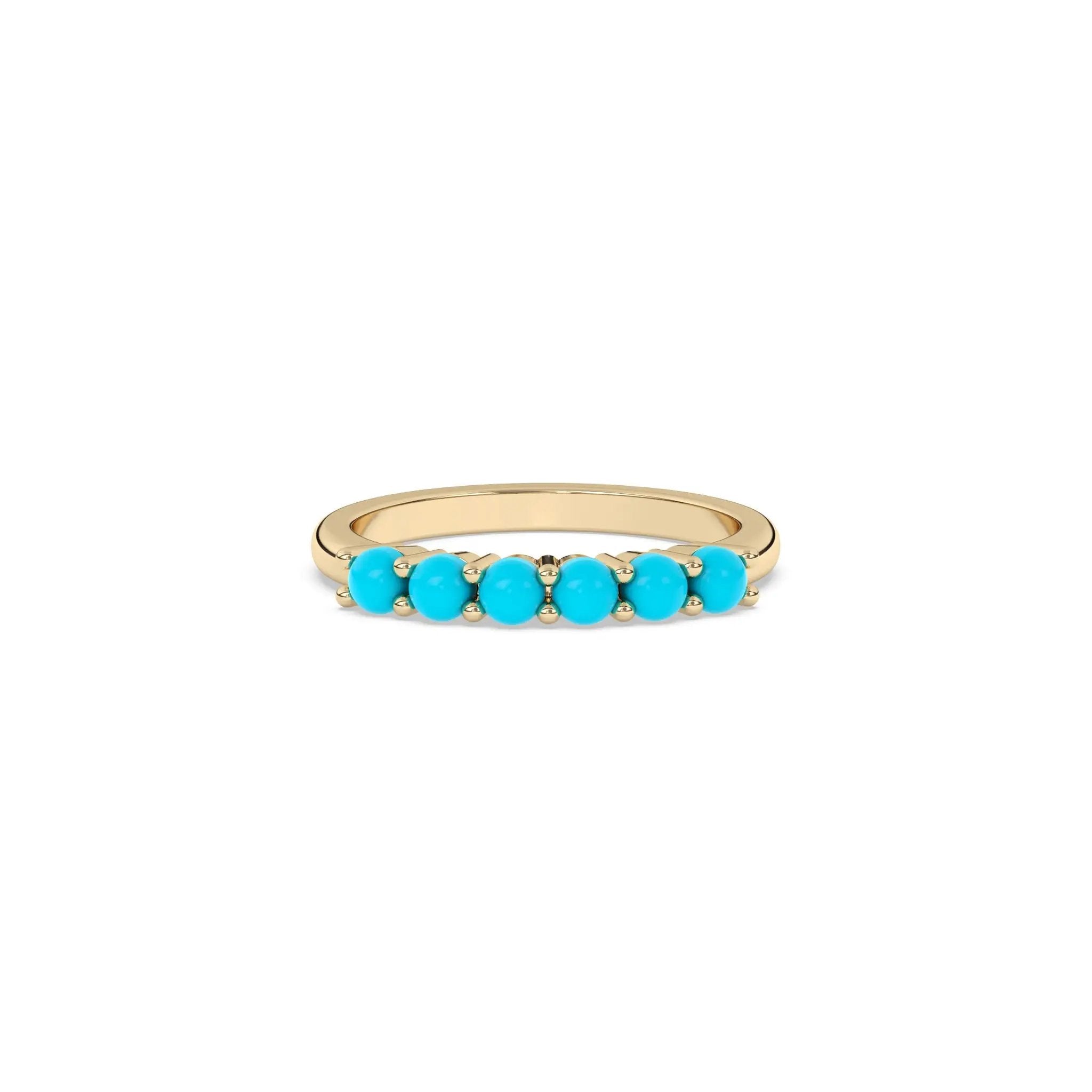 six stone ring handmade with turquoise set in 14k solid gold