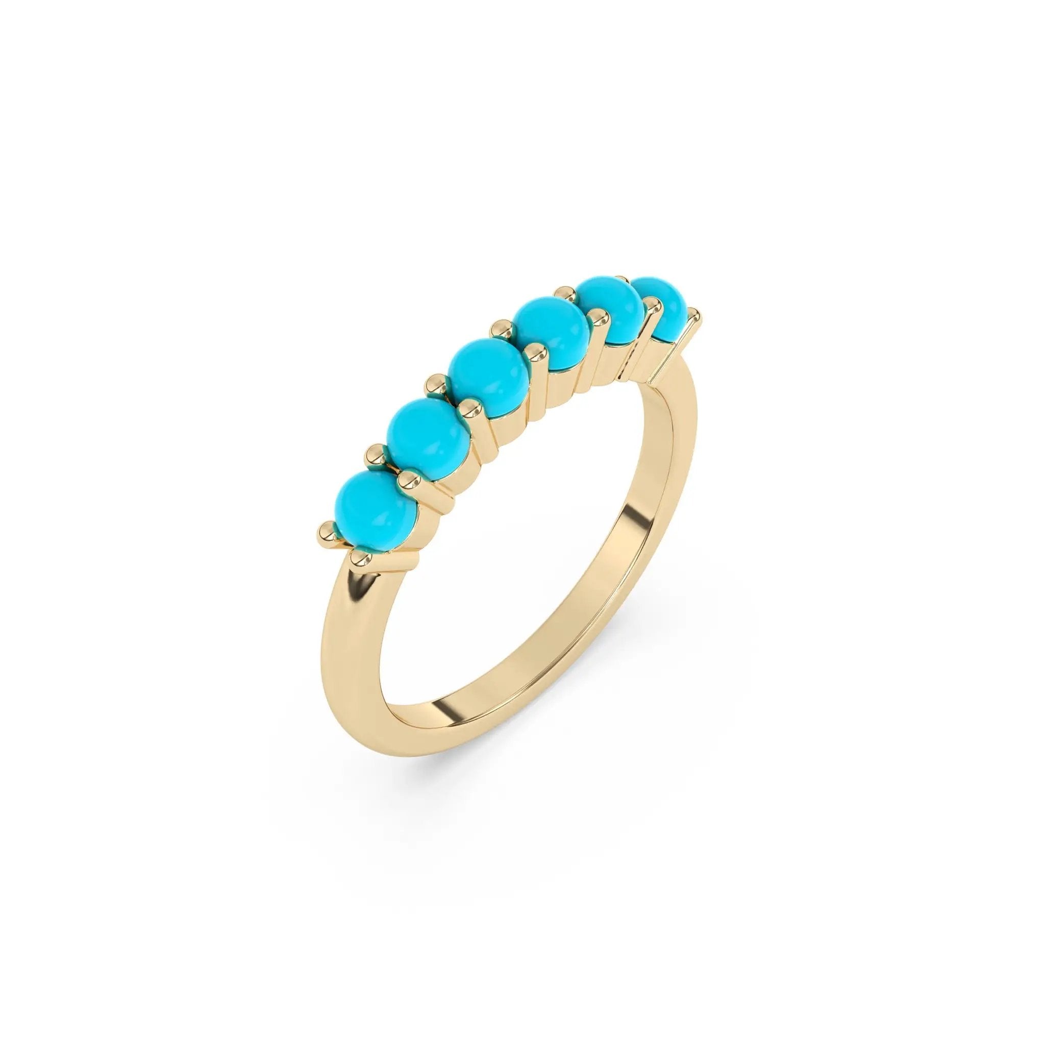 six stone ring handmade with turquoise set in 14k solid gold