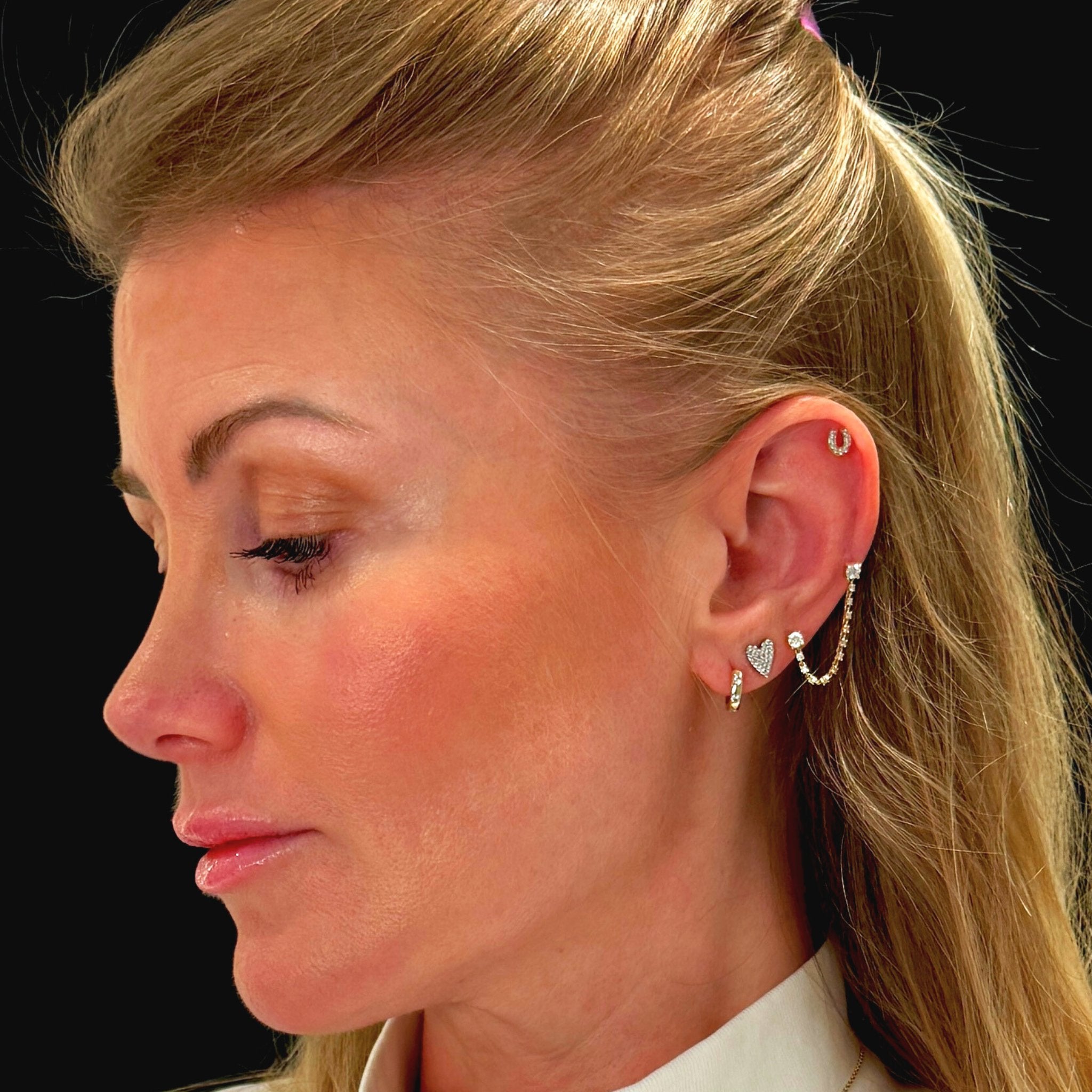 love heart earrings in diamond