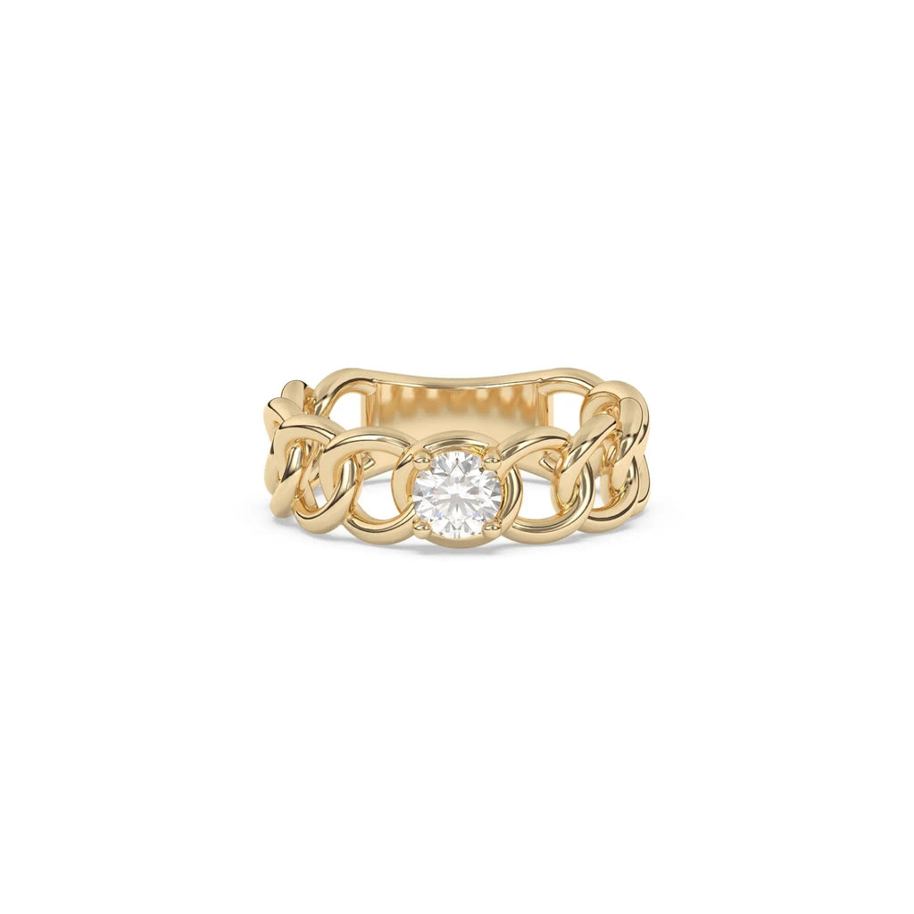 cuban chain ring handmade with white topaz set in 14k solid gold