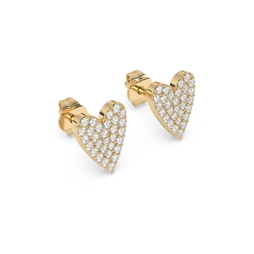 14k solid gold pave diamond heart earrings