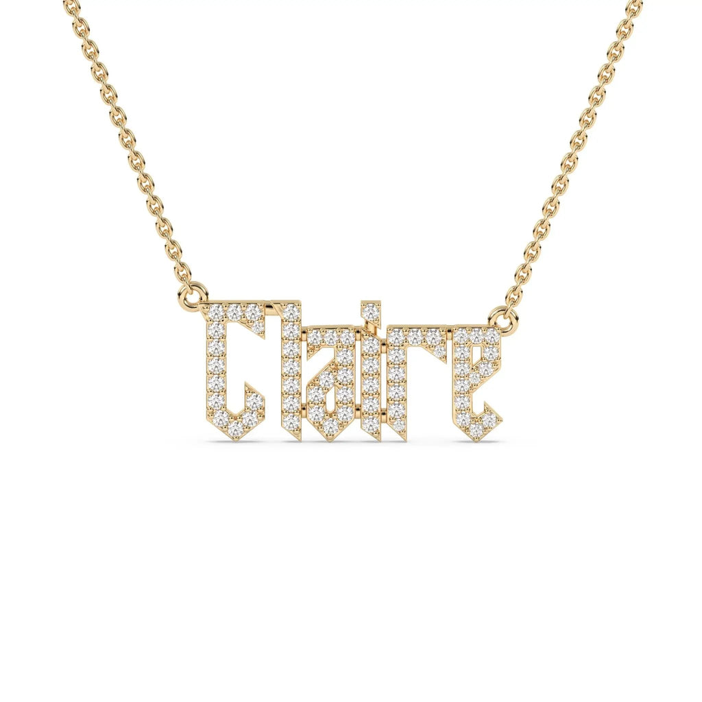 personalised diamond name necklace handmade in 14k solid gold