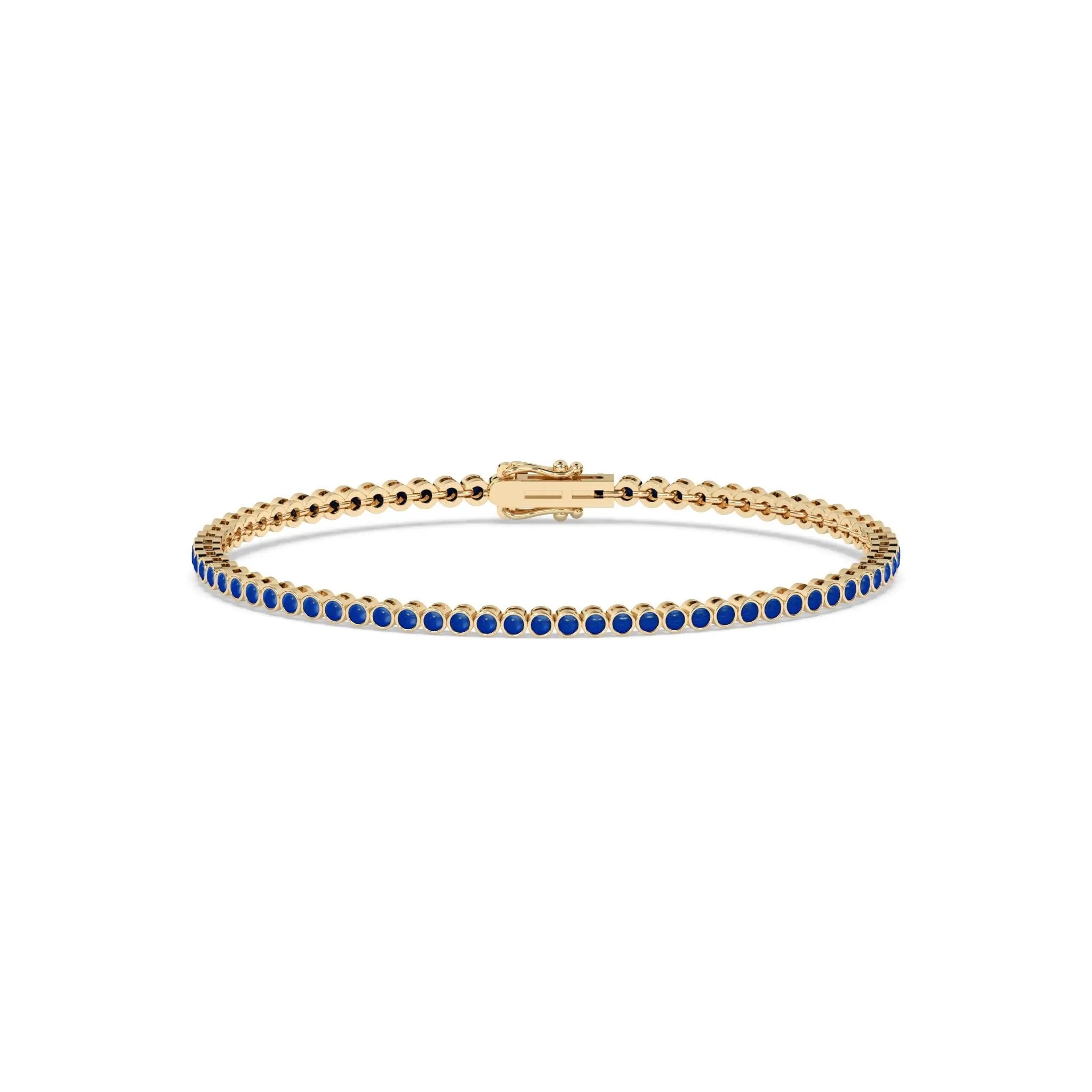 lapis bezel set tennis bracelet handmade in 14k solid gold