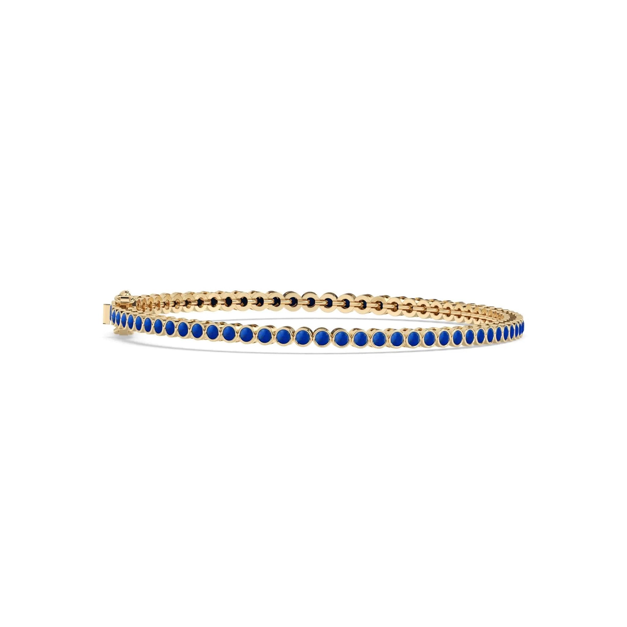 lapis bezel set tennis bracelet handmade in 14k solid gold
