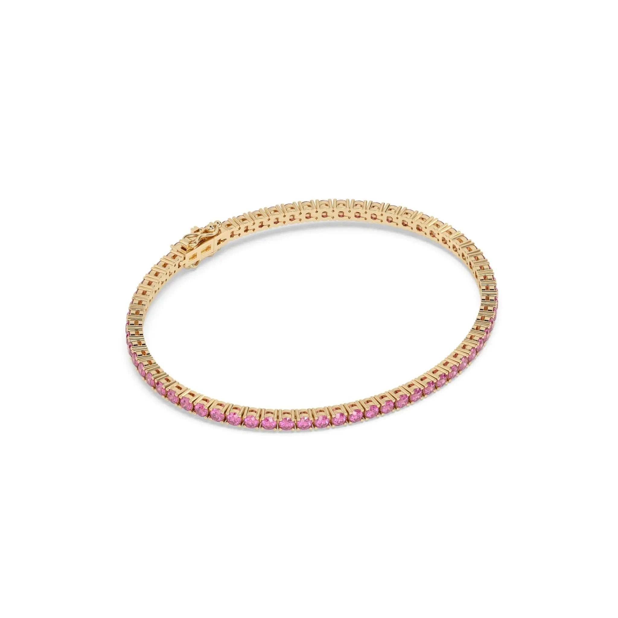 pink sapphire tennis bracelet handmade in 14k solid gold