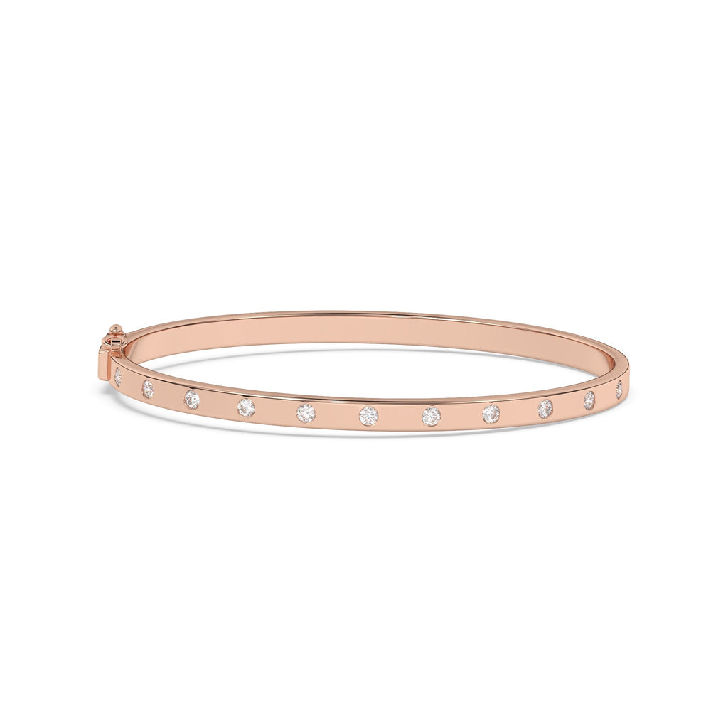 Solid Gold Bangle with Diamonds handmade in 18K solid rose gold