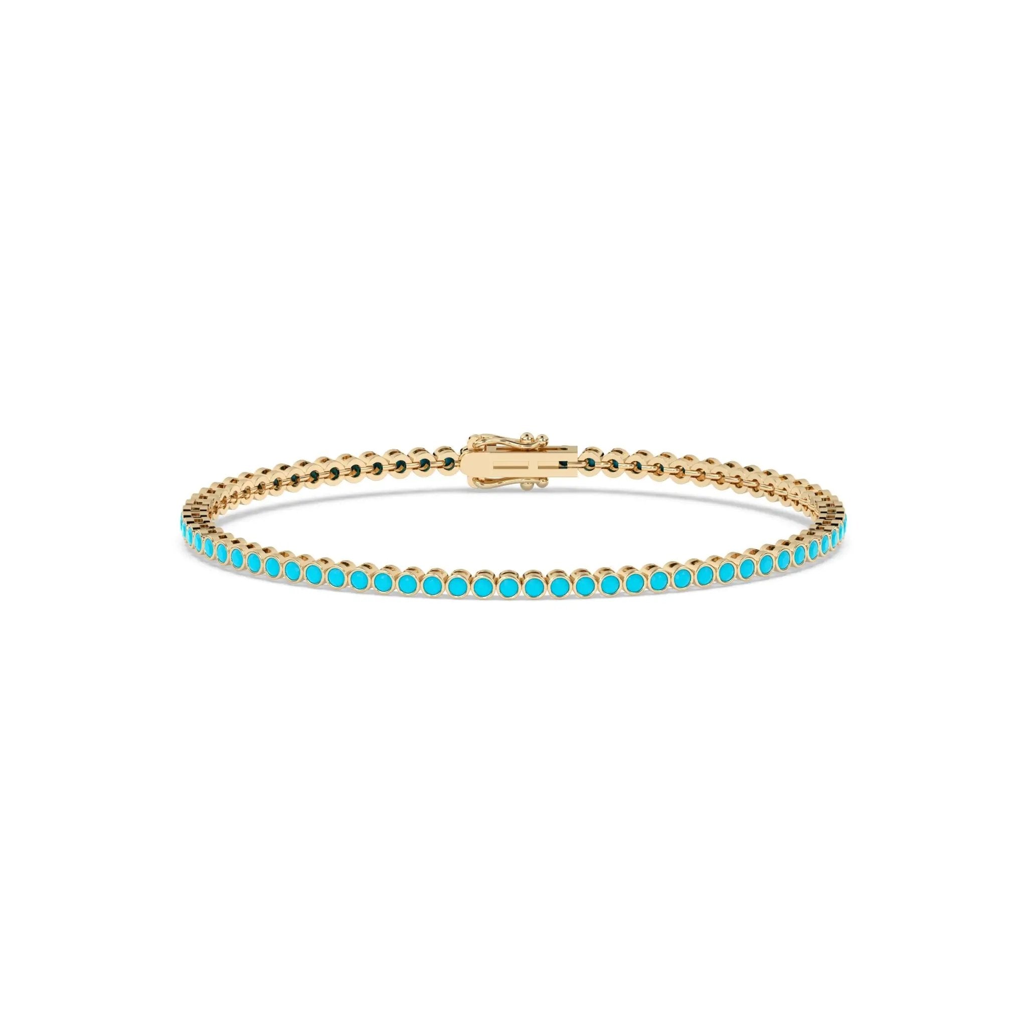turquoise bezel set bracelet handmade in 14k solid gold