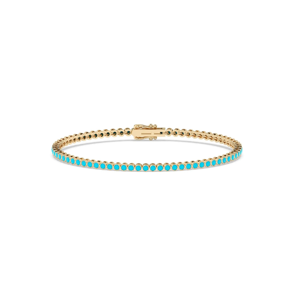 turquoise bezel set bracelet handmade in 14k solid gold