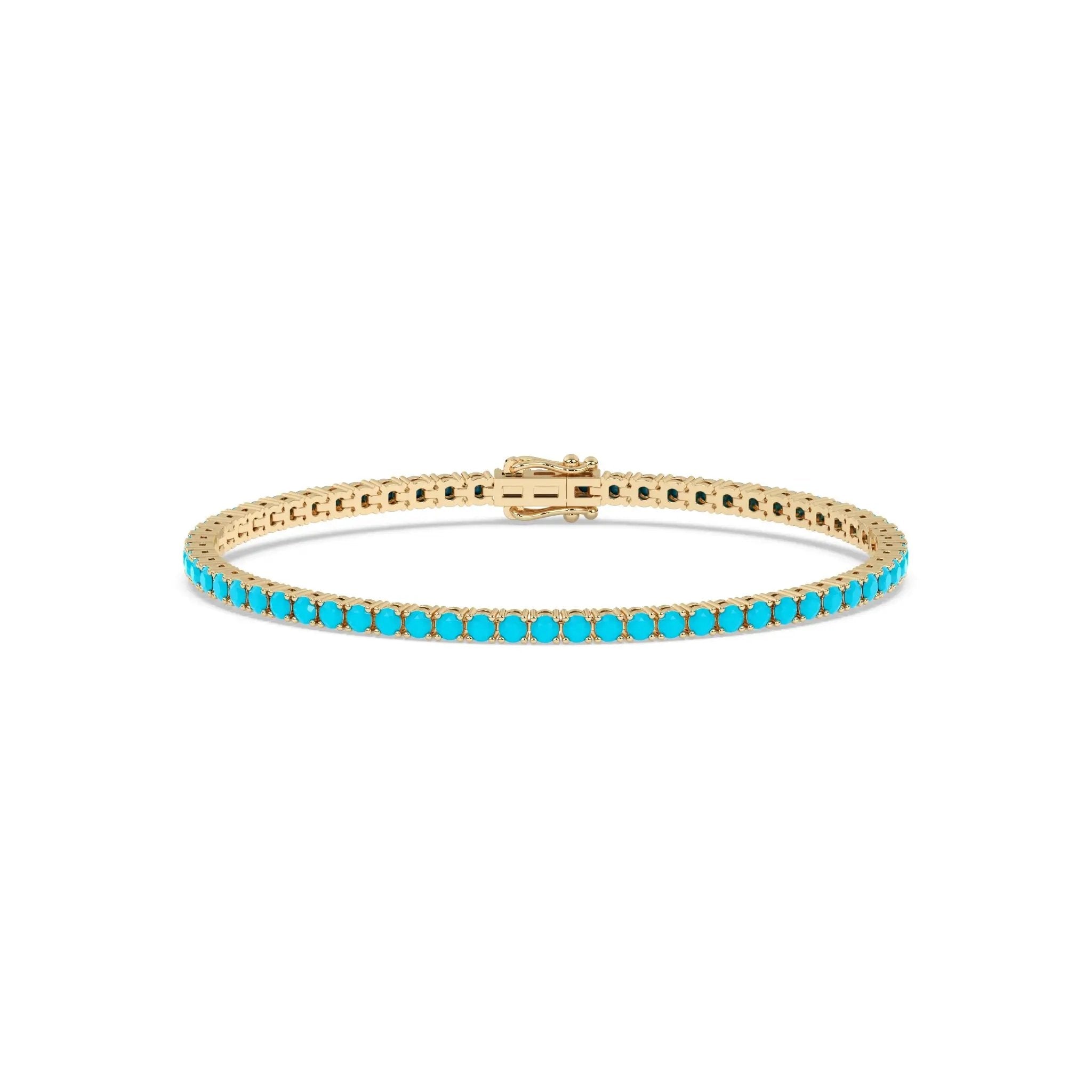 turquoise tennis bracelet handmade in 14k solid gold