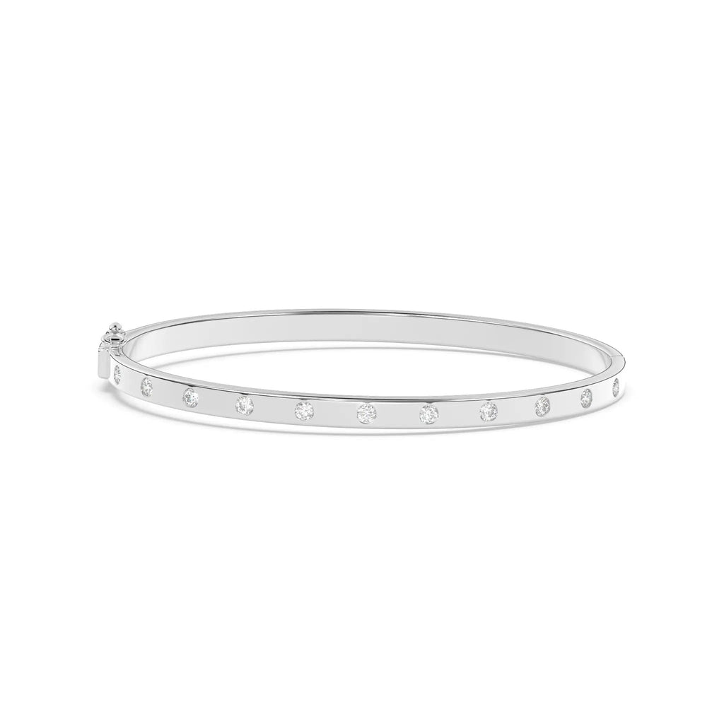 Solid Gold Bangle with Diamonds handmade in 18K solid white gold