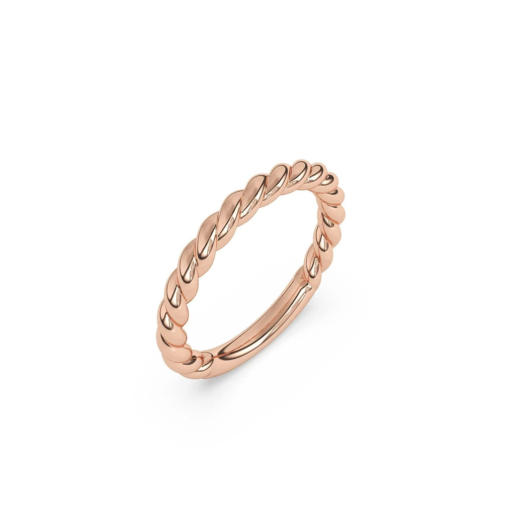 14k solid gold rope ring in rose gold