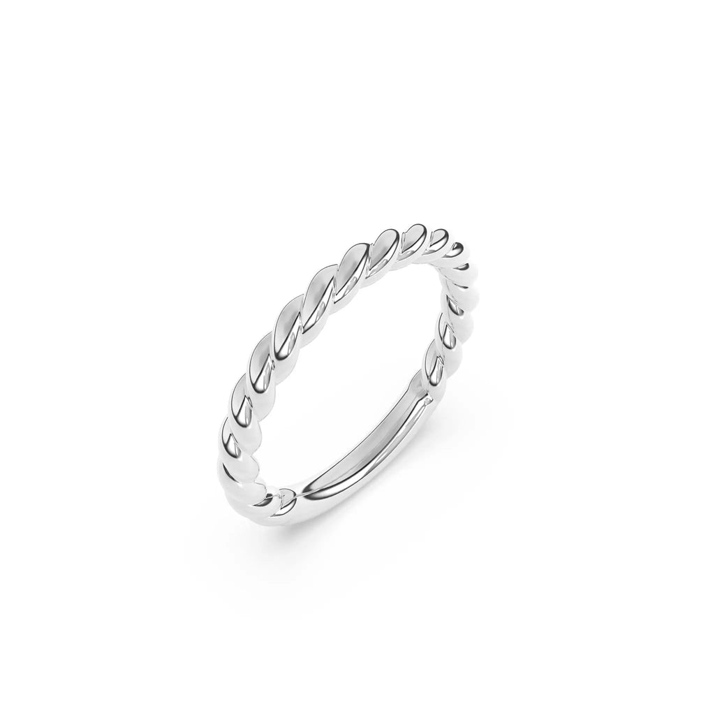14k solid gold rope ring in white gold
