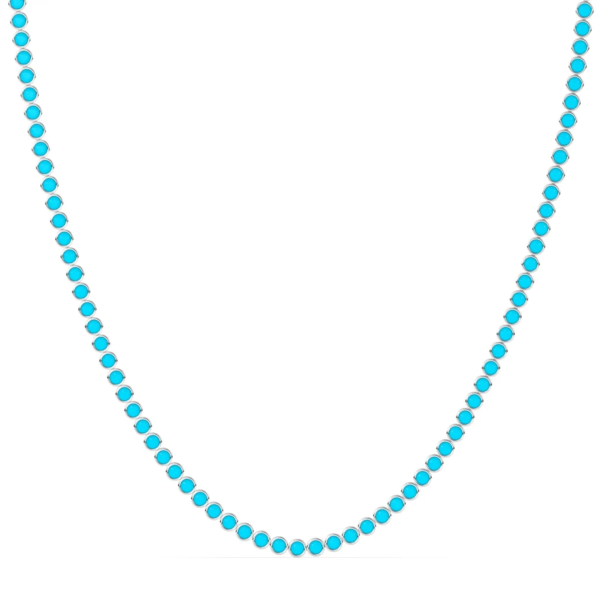 tennis necklace bezel set with turquoise handmade in 14k solid gold