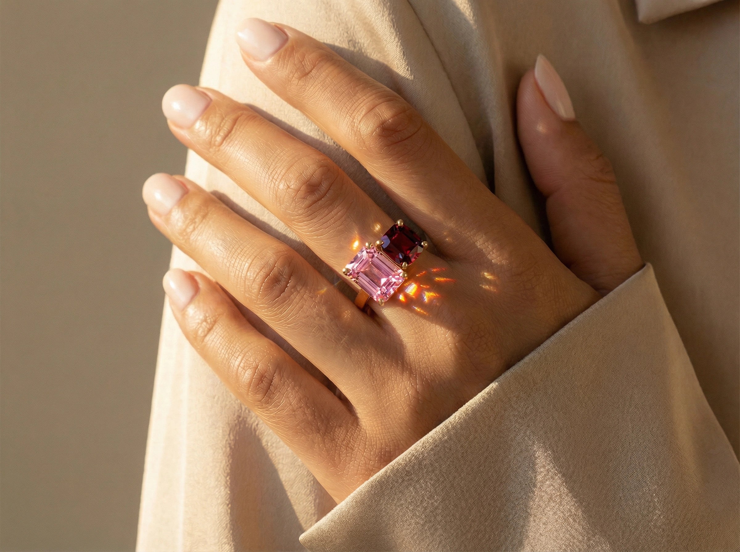 birthstone ring toi et moi ring in pink and red 