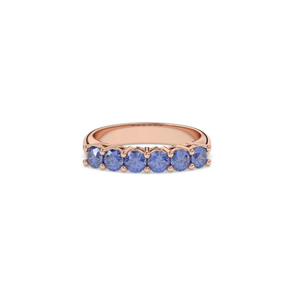 best selling solid gold six stone ring handmade in blue sapphires from ceylon set in 14k soli gold