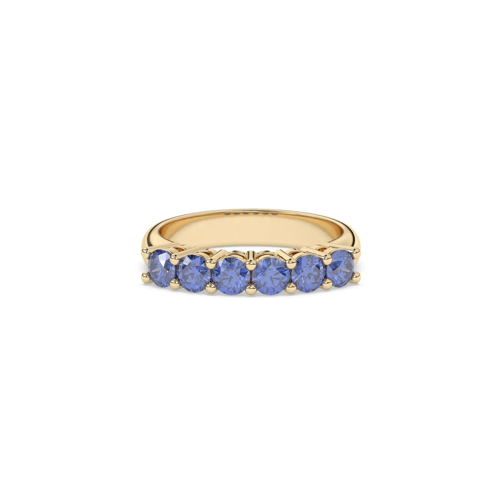 best selling solid gold six stone ring handmade in blue sapphires from ceylon set in 14k soli gold