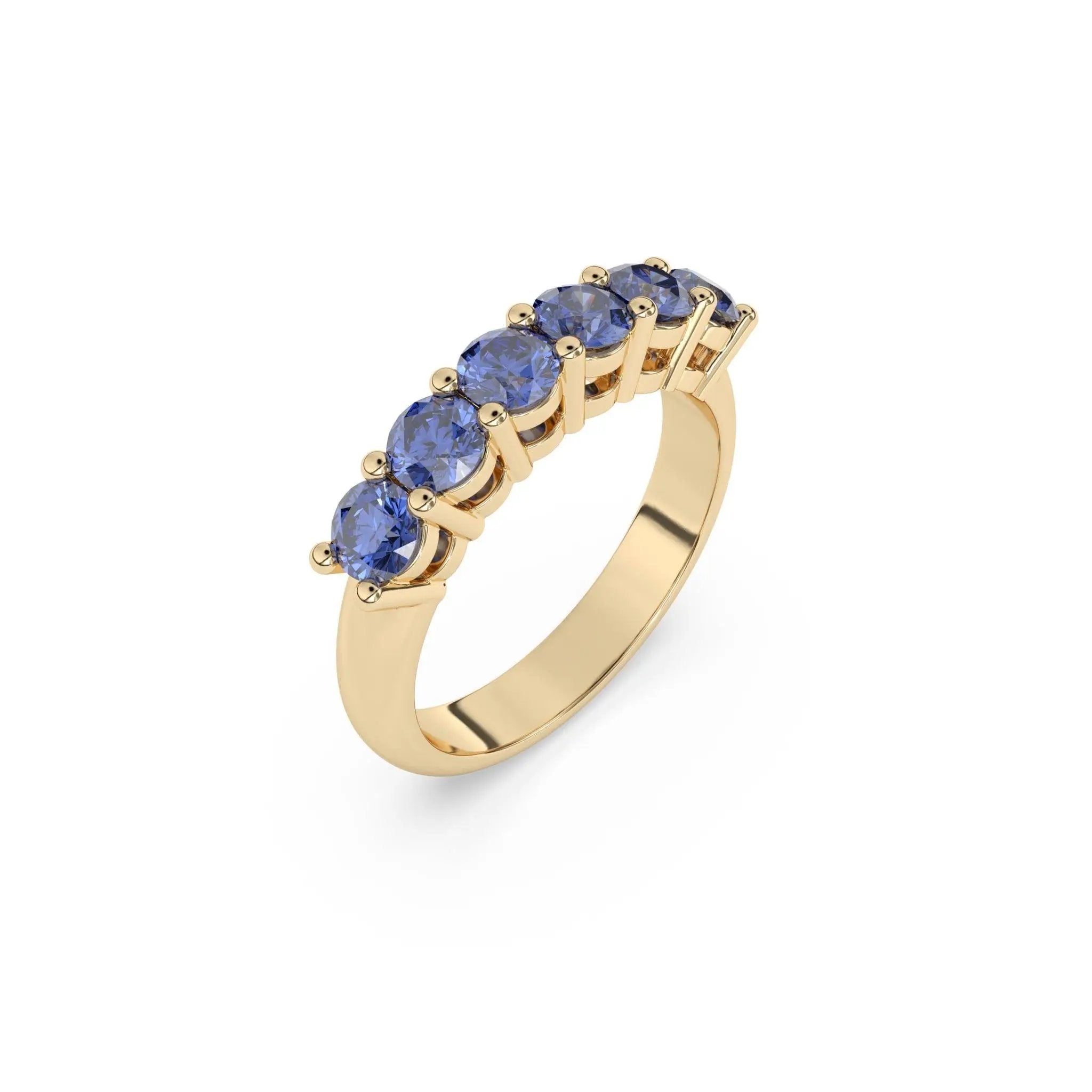 best selling solid gold six stone ring handmade in blue sapphires from ceylon set in 14k soli gold