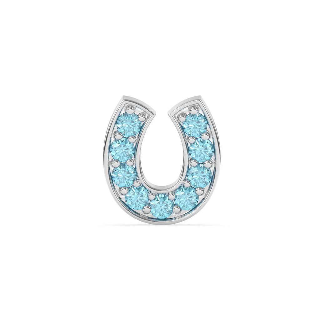 lucky horseshoe earring handmade with blue topaz set in 14k solid gold