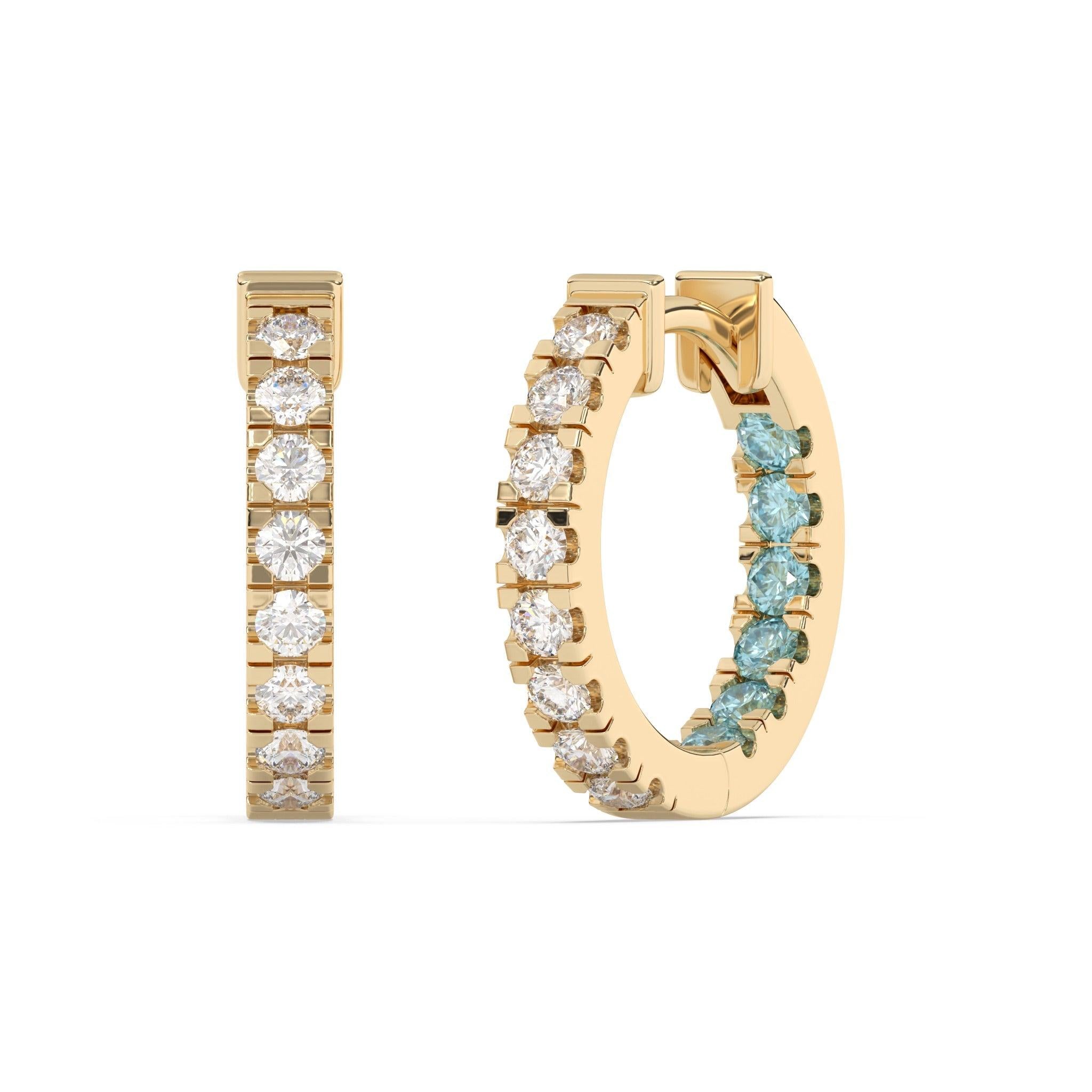 diamond huggies handmade with blue topaz set in 14k solid gold