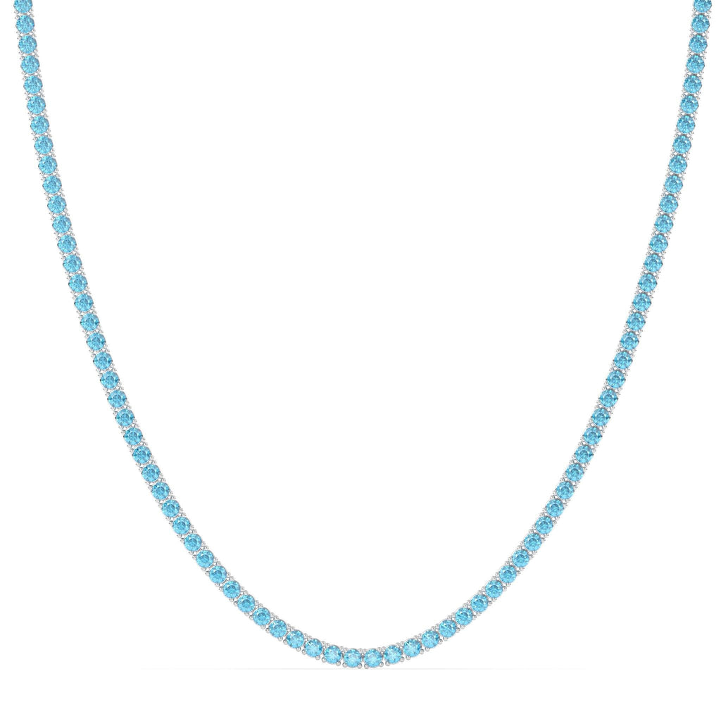 tennis necklace handmade with blue topaz set in 14k solid gold