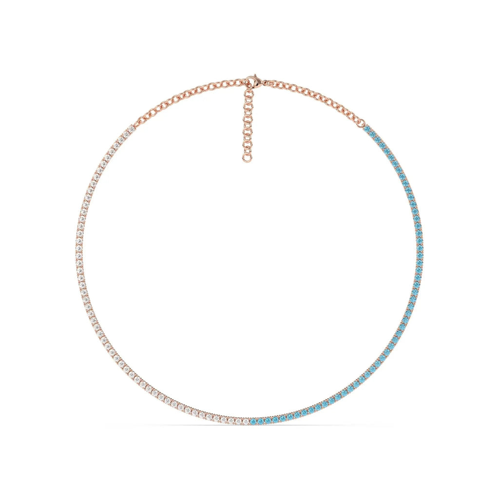 tennis necklace handmade with mixed topaz set in 14k solid gold