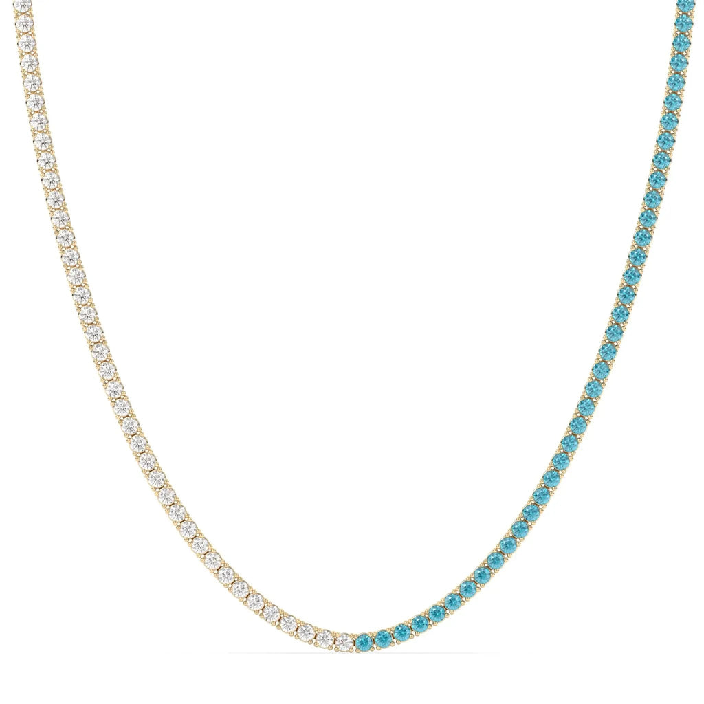 tennis necklace handmade with mixed topaz set in 14k solid gold