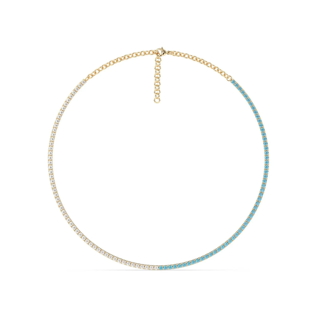 tennis necklace handmade with mixed topaz set in 14k solid gold