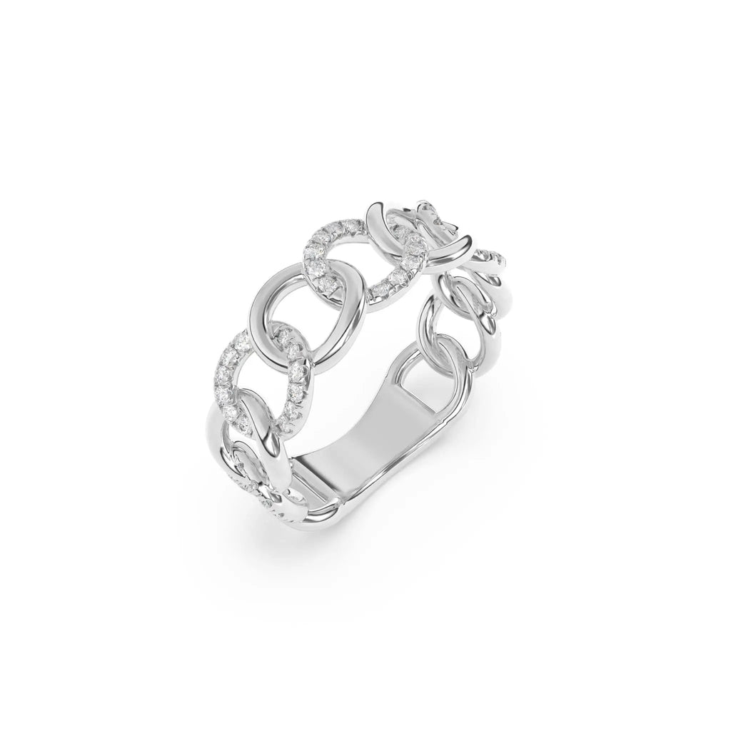 chunky cuban chain ring handmade with pave diamonds set in 14k solid gold