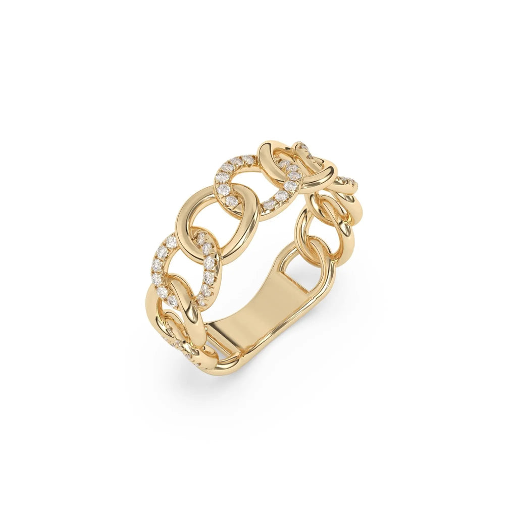 chunky cuban chain ring handmade with pave diamonds set in 14k solid gold
