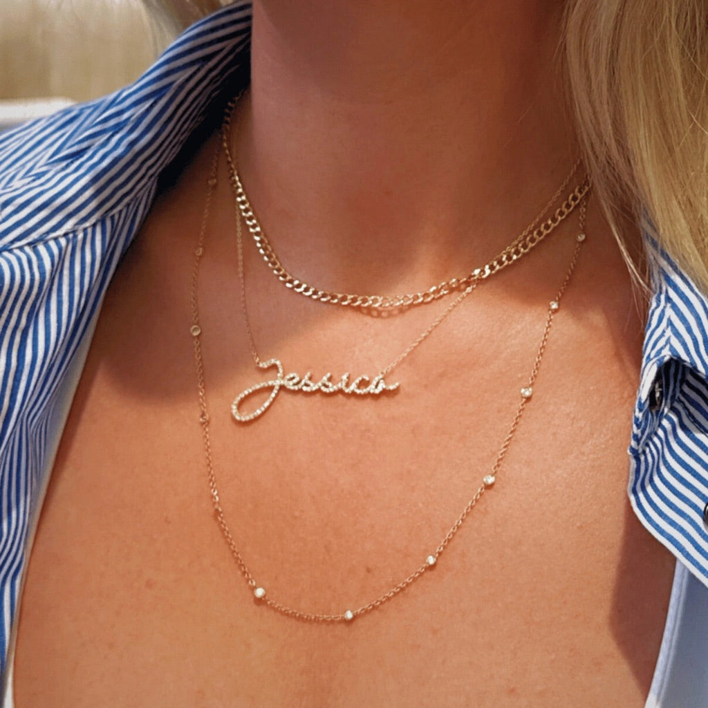 Custom Made Necklace with Name in diamonds argent asher