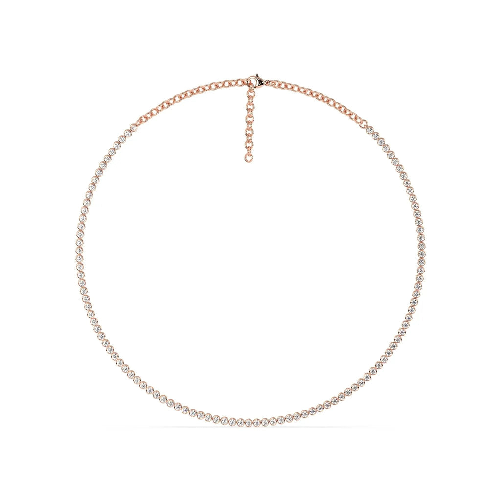 Diamond tennis necklace with a bezel setting in 18k solid gold