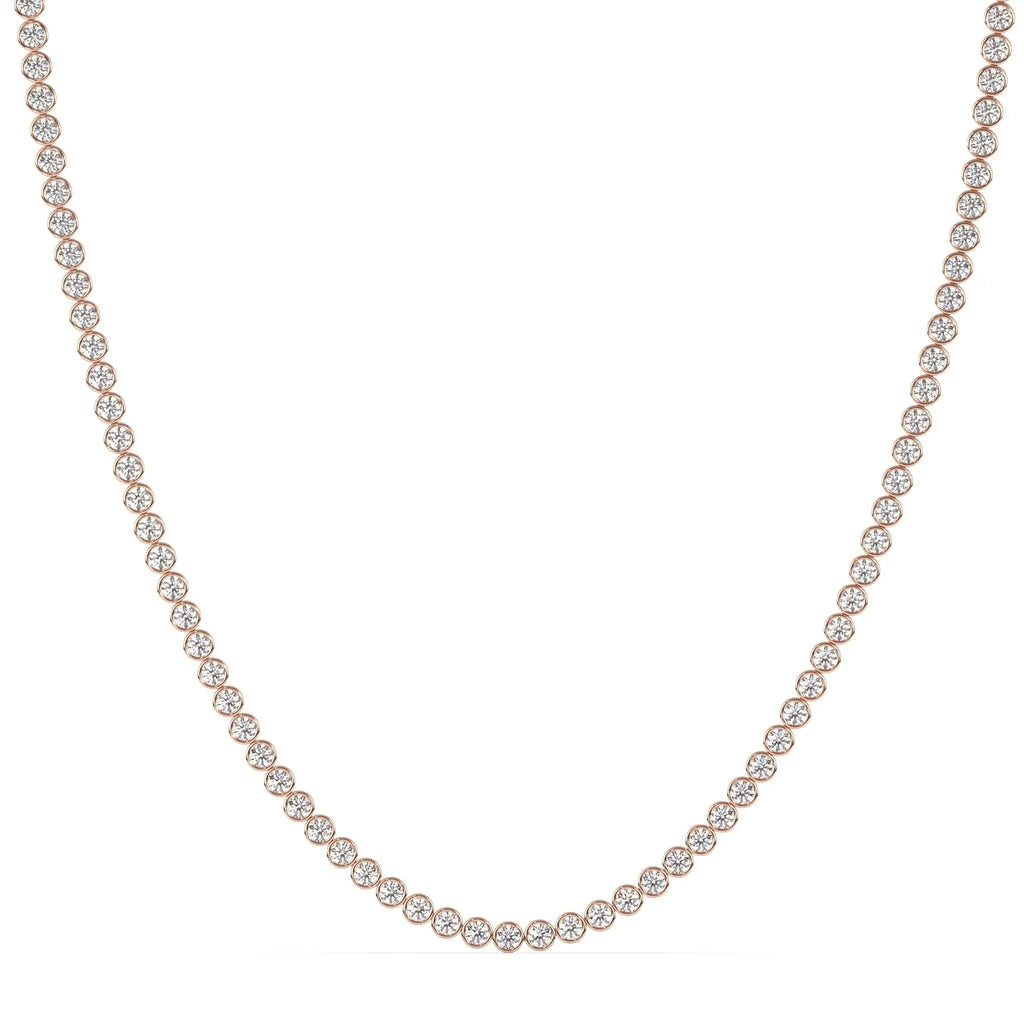 Diamond tennis necklace with a bezel setting in 18k solid gold