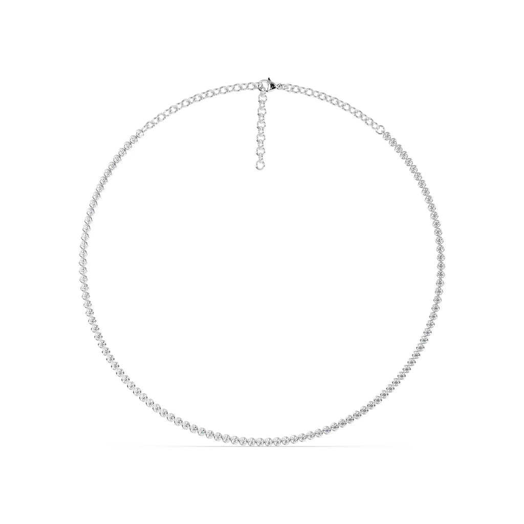 Diamond tennis necklace with a bezel setting in 18k solid gold