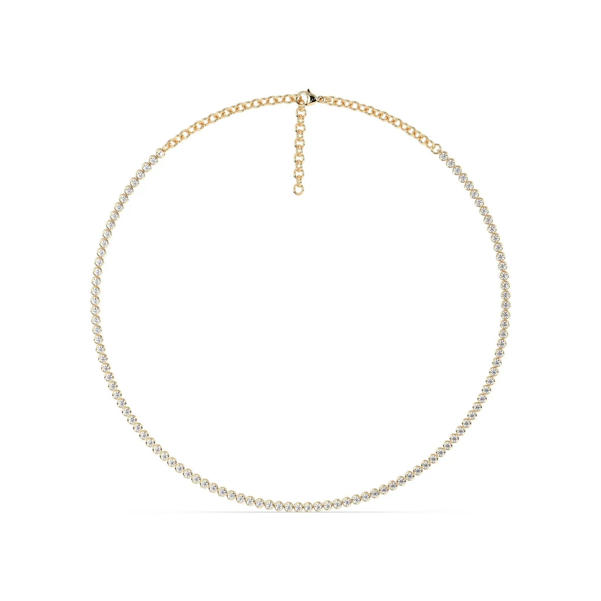 Diamond tennis necklace with a bezel setting in 18k solid gold