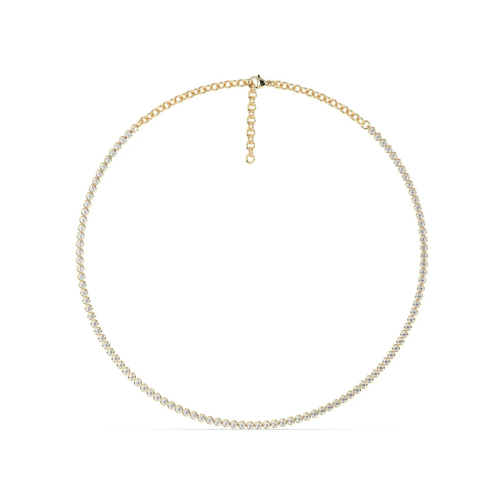 Diamond tennis necklace with a bezel setting in 18k solid gold