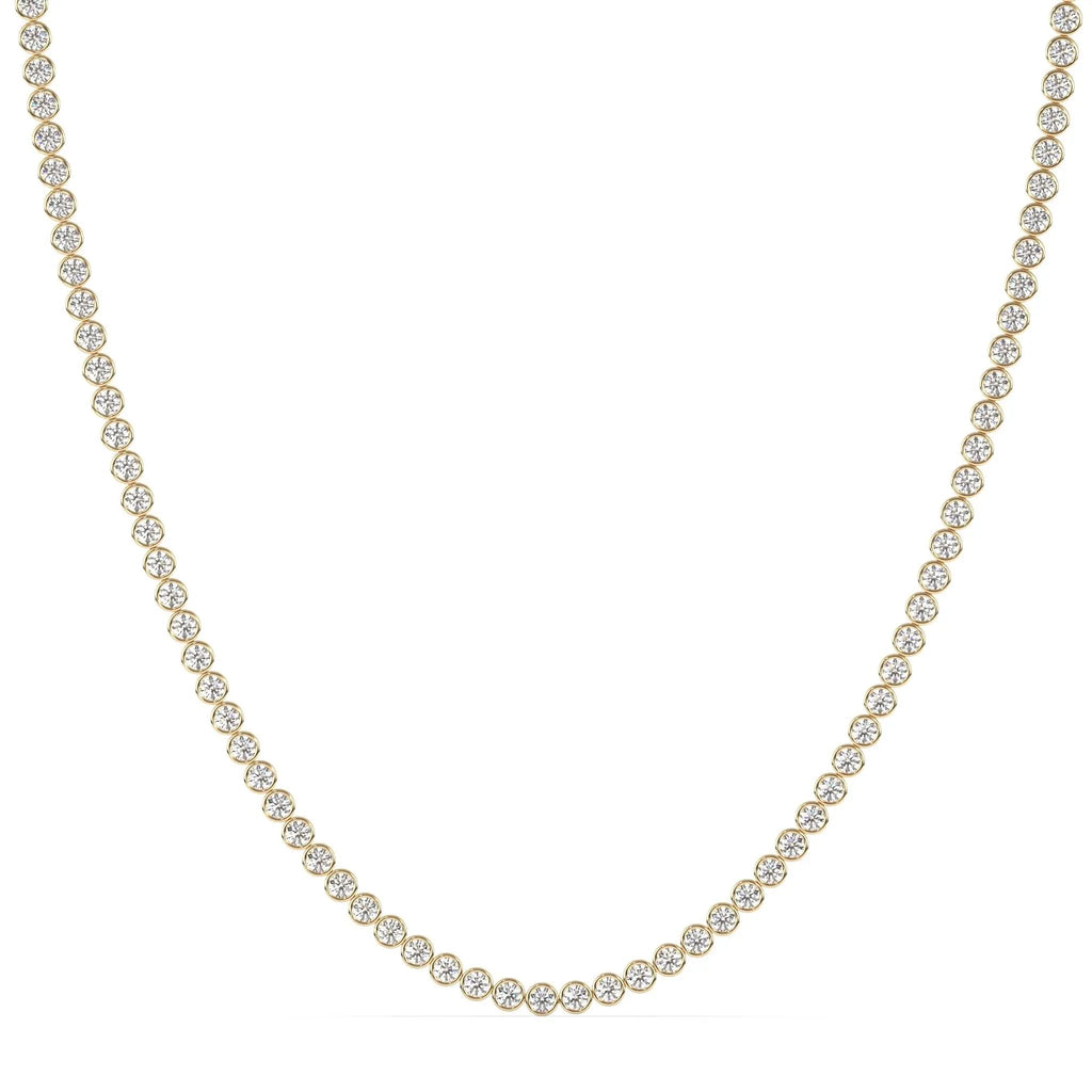 Diamond tennis necklace with a bezel setting in 18k solid gold