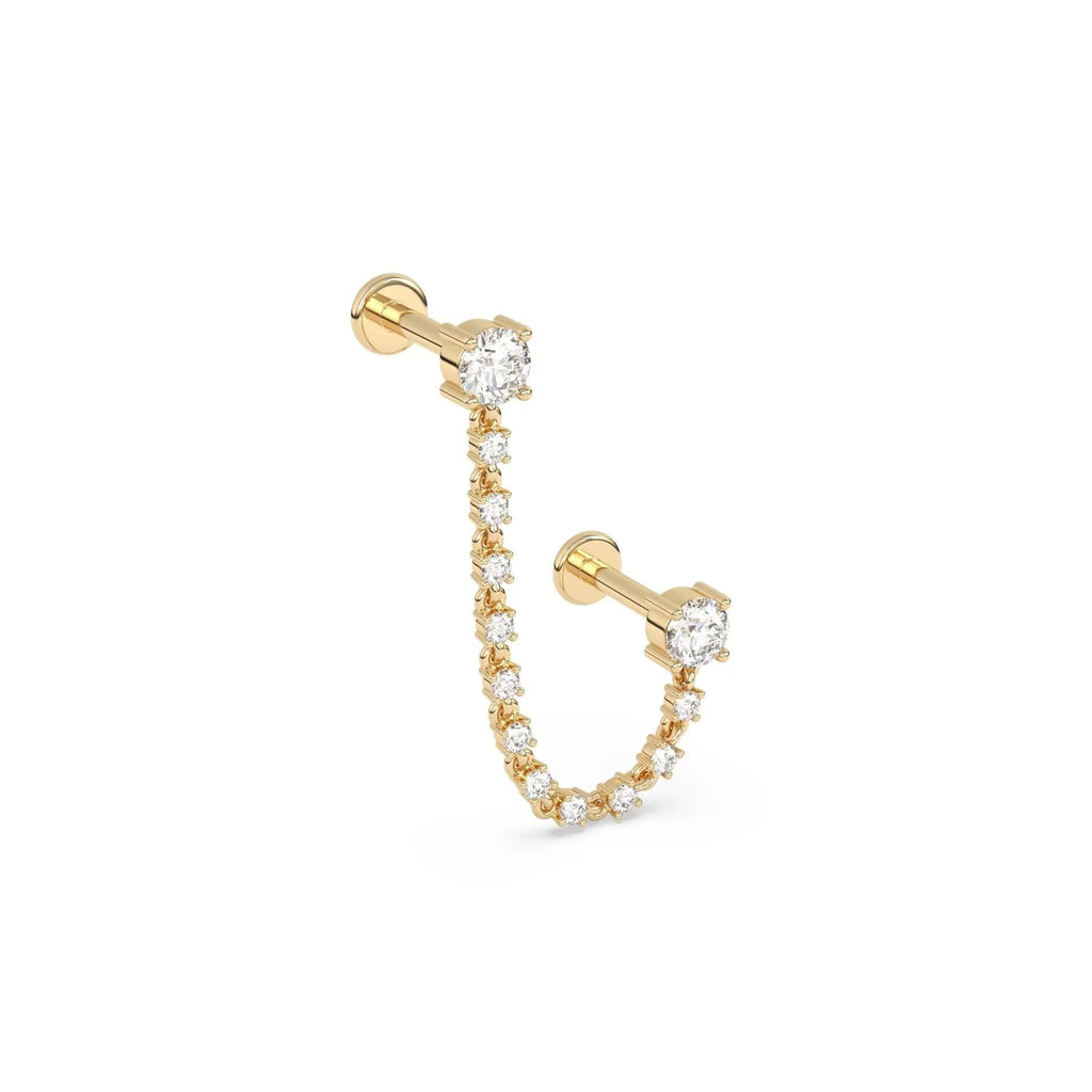 diamond ear chain handmade with diamond studs set in 14k solid gold
