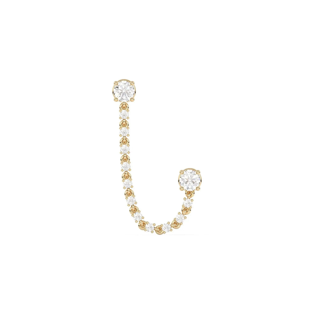 diamond ear chain handmade with diamond studs set in 14k solid gold