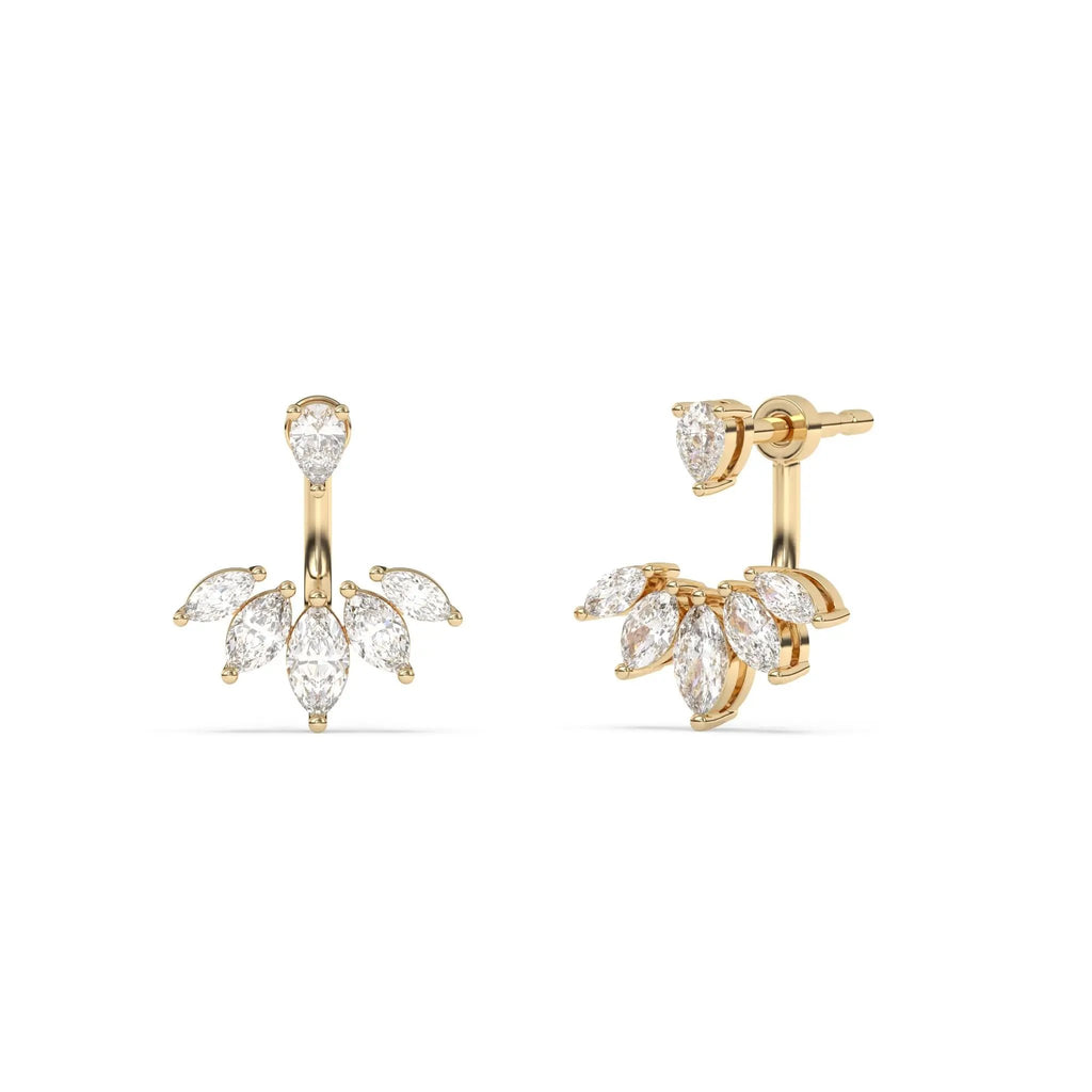 diamond stud earring handmade with diamond ear jacket set in 14k solid gold