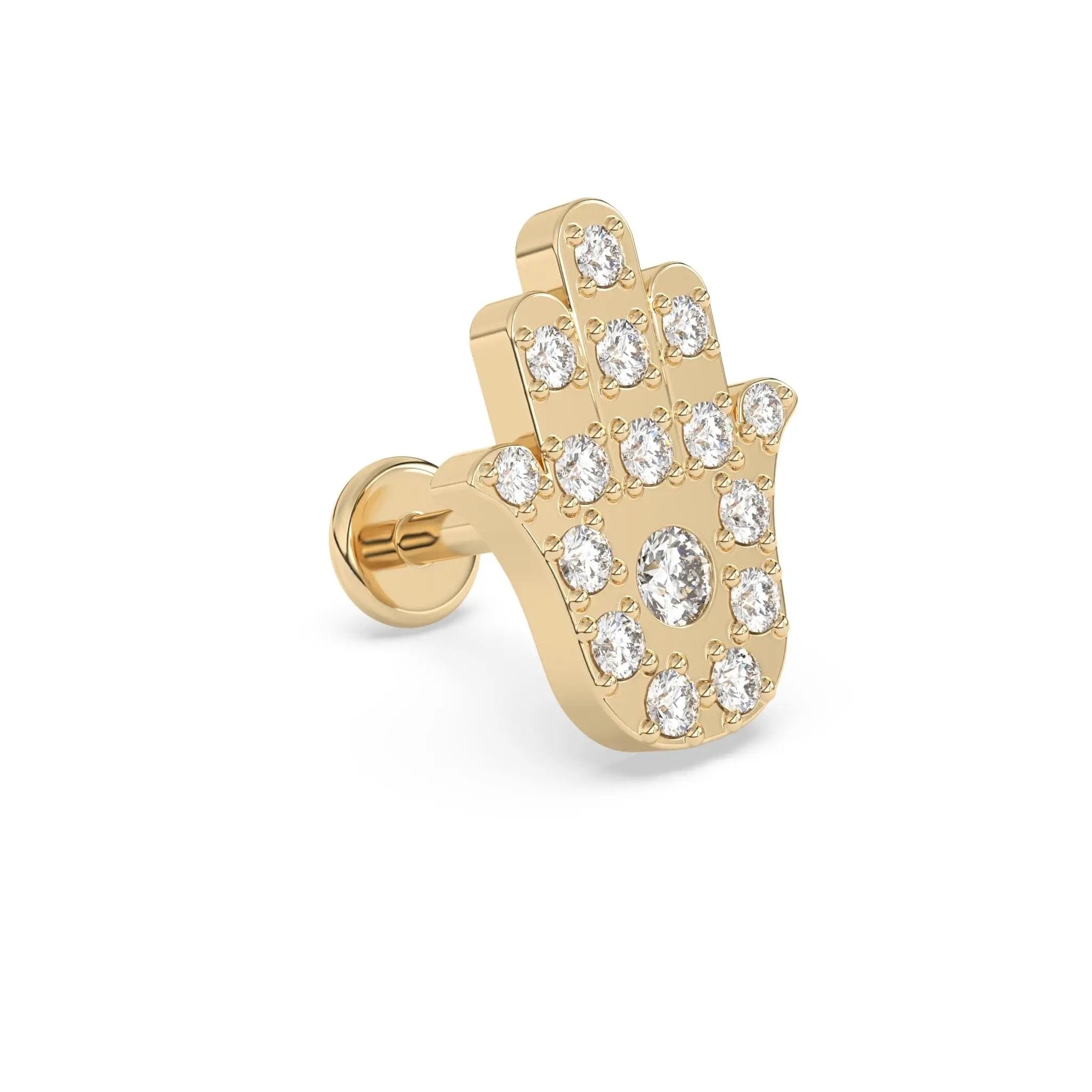 hand of fatima diamond earring set in 14k solid gold