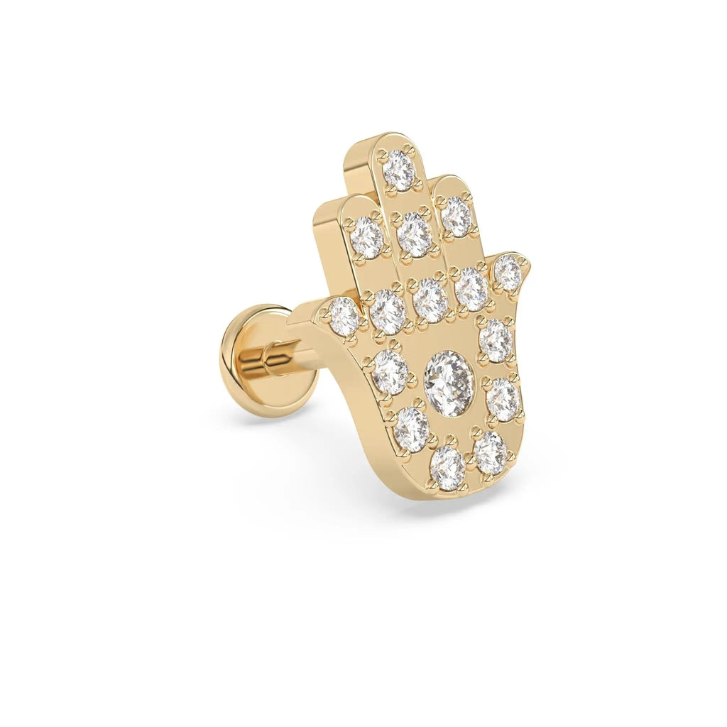 hand of fatima diamond earring set in 14k solid gold
