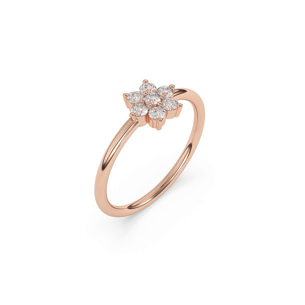 diamond flower ring made with 14k rose gold 