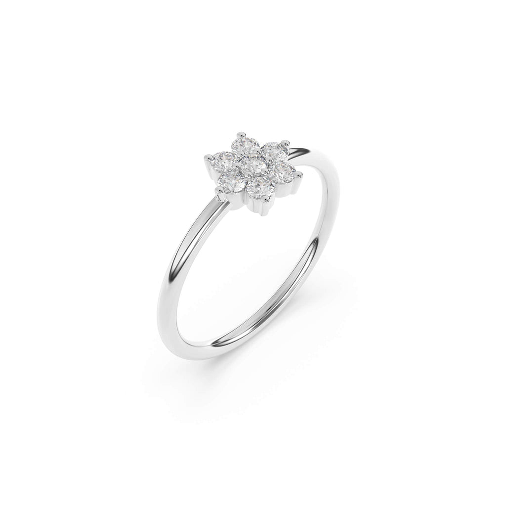 diamond flower ring in 14k white gold