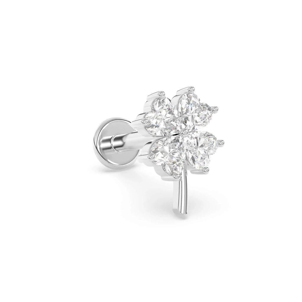 Diamond four leaf clover studs in 14k white gold