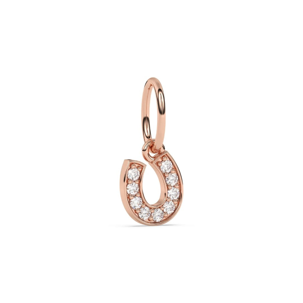diamond horseshoe earring charm set in 14k solid gold
