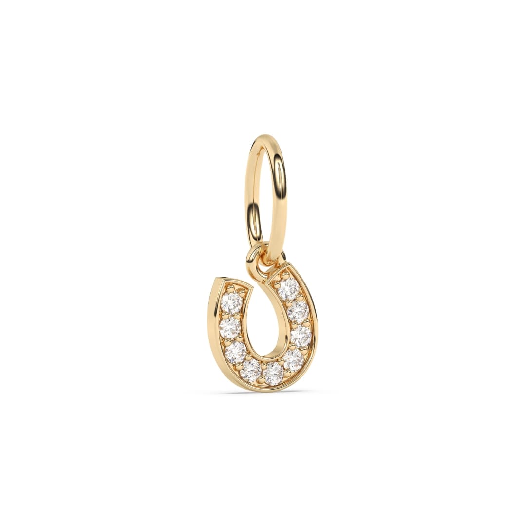 diamond horseshoe earring charm set in 14k solid gold